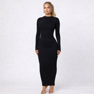 Naked Wardrobe Black Mock Neck Bodycon Maxi Dress Sz S